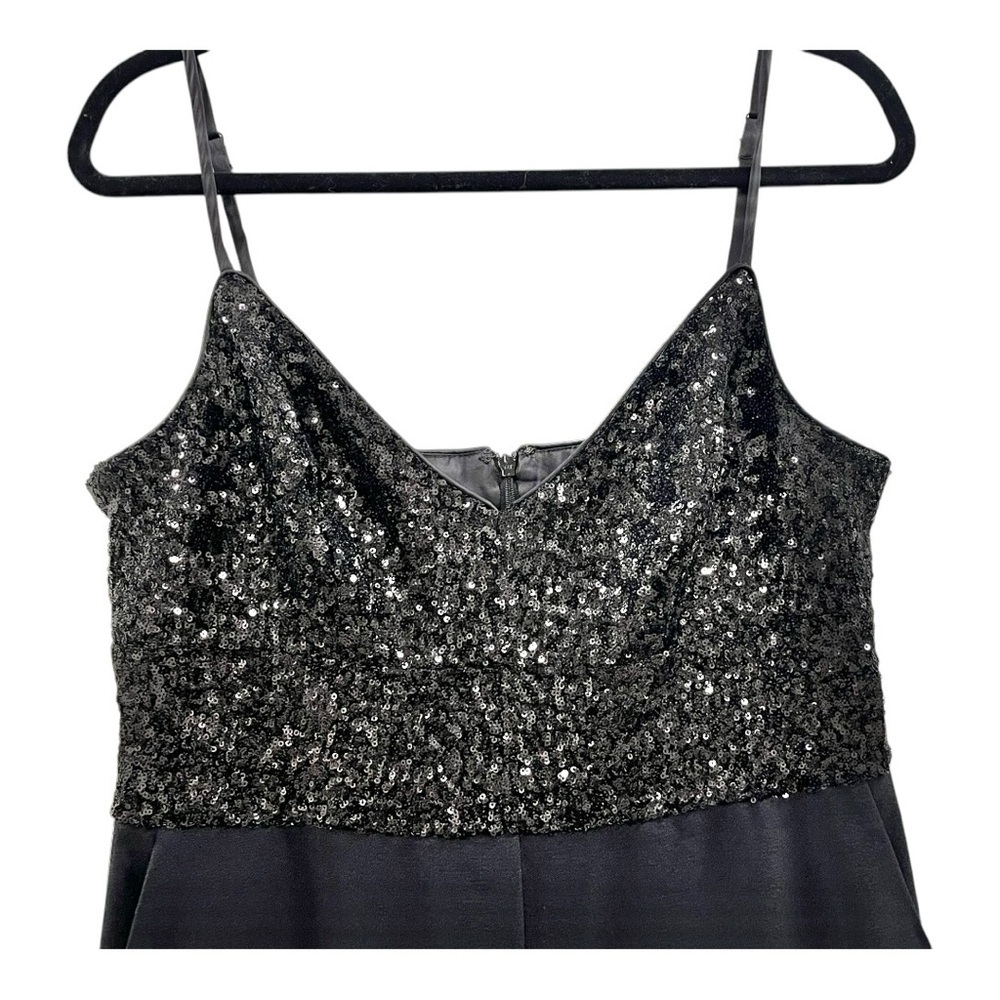 Eliza J Black jumpsuit sequin top spaghetti strap zip back empire waist size 14 - Picture 3 of 14
